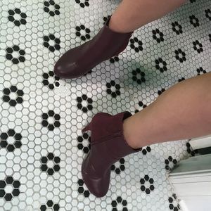 High heeled purple boots!